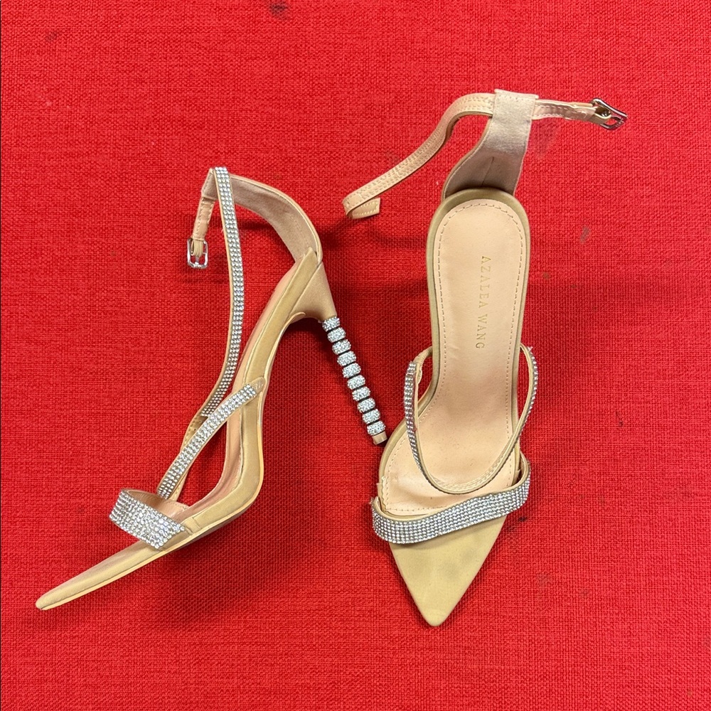Elegant Beige and Silver Strappy Heels